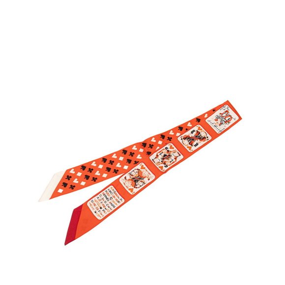 Hermes Hermès Twilly JEU DE CARTES card game scarf in orange and multicolored... - Picture 1 of 5